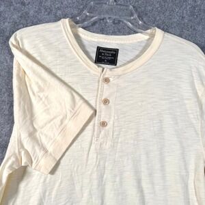 Y2K Abercrombie & Fitch Mens Henley T-Shirt Size XL Short Sleeve Heather Butter